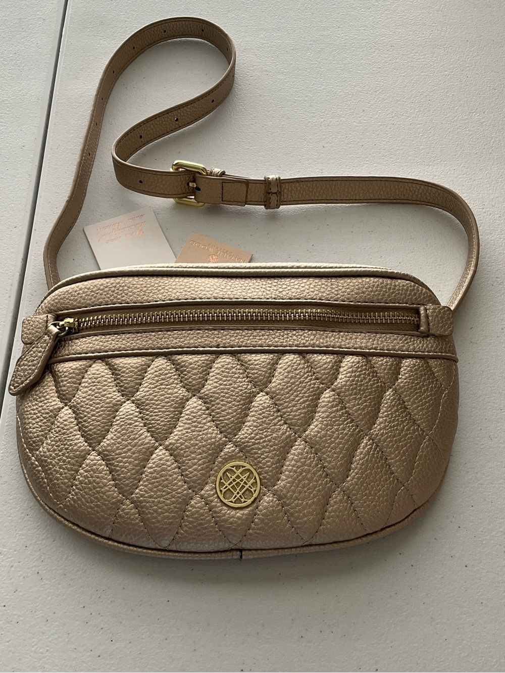 Natalie Wood Grace Crossbody Belt Bag with Gold Emblem